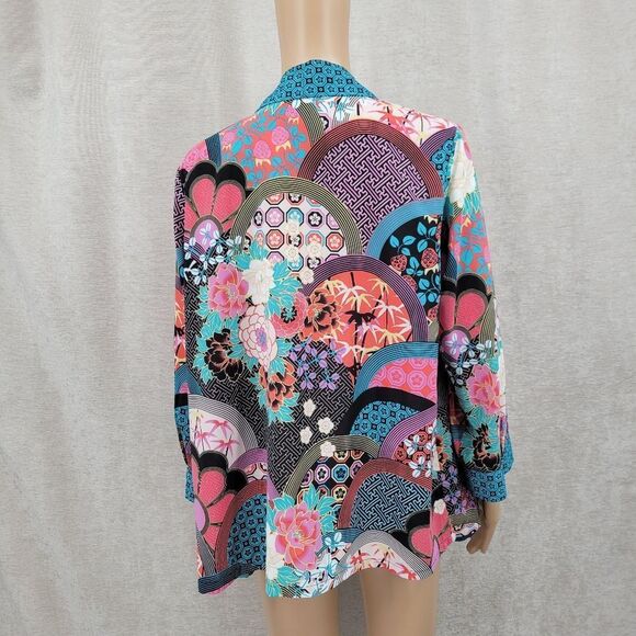 Bob Mackie Wearable Art Colorful Kimono Jacket Duster Cardigan Retro Pattern - Picture 4 of 10